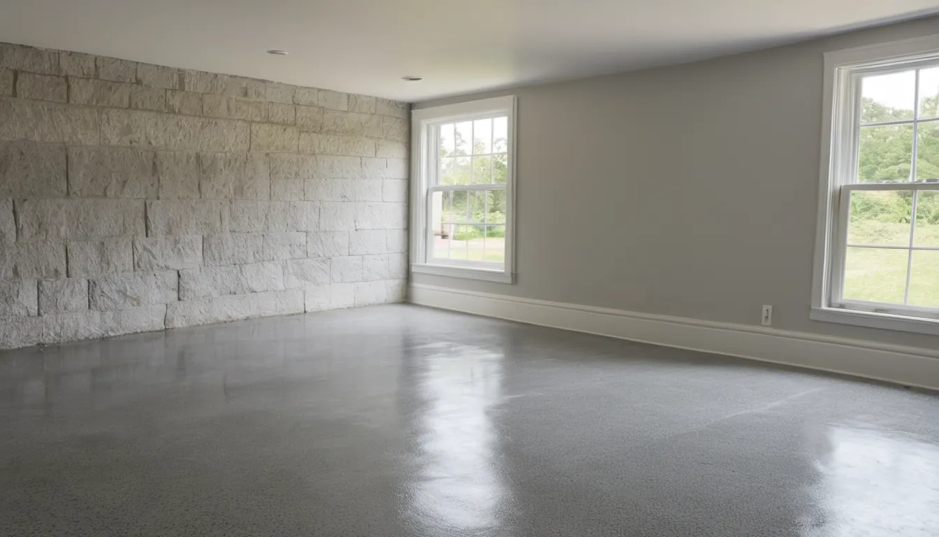 Concrete basement floor with a fresh coating in an older Marlborough home