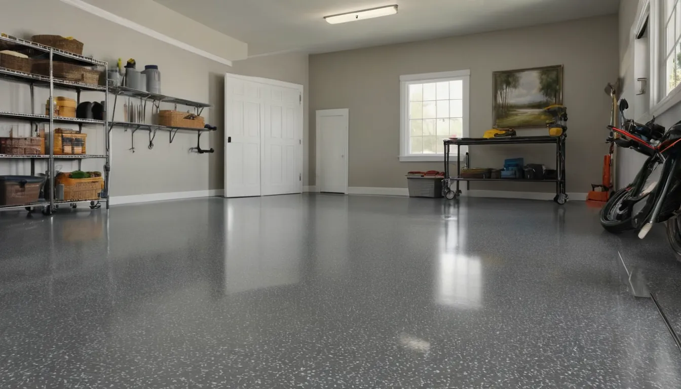 Freshly coated epoxy garage floor in an older home near Marlborough